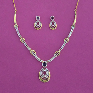 Compre un collar clásico de latón hecho a mano con circonitas, cadena de cuerda y chapado en dos tonos, calidad de exportación, para aniversario 443984 - Product Image 1