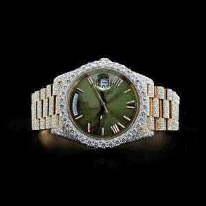 Custom Handmade Full Iced Out <b>Blue</b> Dial VVS Moissanite White Gold Diamond Mechanical Fully Customized <b>For</b> <b>Men's</b> Wrist <b>Watch</b> - Product Image 1