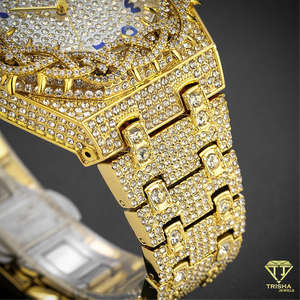 Montre haut de gamme plaquée or avec lunette couronnée, sertie de diamants Moissanite VVS, en argent sterling 925, pour homme, style Hip Hop. - Product Image 2