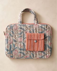 Quilted Cotton High Quality Luxurious Laptop Tote Bag Striped Pocket Vintage Block Print Design Handle Carrying System - Product Image 1