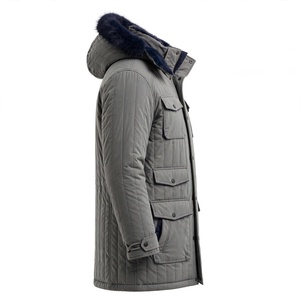 <b>Men's</b> Gray Hooded Quilted Puffer <b>Jacket</b> <b>Long</b> Thick Polyester Autumn Waterproof Sporty Casual Zipper Closure - Product Image 4