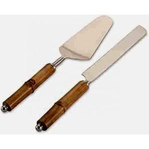 มีดเค้กด้ามไม้ไผ่ด้ามไม้ไผ่ชุดเสิร์ฟเค้กสแตนเลสสีเงินใบมีดชุบแบบกำหนดสีเอง - Product Image 1