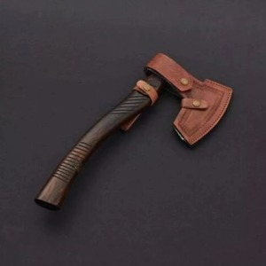 MS Enterprises DIY High Carbon Steel Flat Backed Double Blade Splitting <b>Axe</b> Handmade Etched Rose Wood Handle 12-Inch Overall OEM - Product Image 2