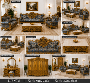 European Style Wooden Sofa Set Blue Upholstery Living Room Set Custom-made Traditional Castle-Style Furniture for Living Room - Product Image 5