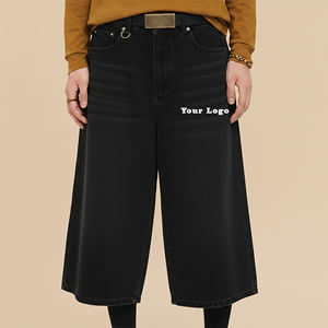 OEM/ODM Custom Made Baggy Fit Long Length Black Denim Jorts For <b>Men</b> High Waist Washed Hip Hop Style Fashionable Denim <b>Shorts</b> - Product Image 1