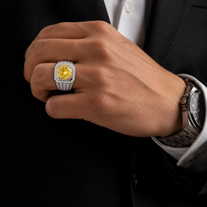 แหวนหมั้นพลอยสีเหลือง เงินแท้ 925 แหวนประดับเพชรทรงกลม แหวนแต่งงาน - Product Image 5
