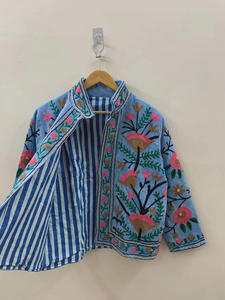 Chaqueta de terciopelo con bordado Suzani indio gris unisex, abrigo étnico de lujo para primavera e invierno, abrigo bohemio - Product Image 2