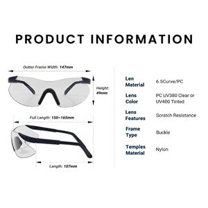SA1302 Frameless Adjustable Temple Length Safety Glasses Goggles PC Lenses UV400 Protection Anti-Fog <b>Scratch</b> Resistance ANSI - Product Image 2