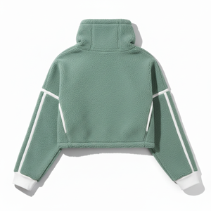 Sweat-shirt ample et doux pour femme, coupe courte, en tissu popeline, avec fermeture éclair quart de tour et cordon de serrage à la taille, collection automne 2024 - Product Image 2