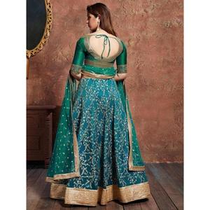 Teal Green <b>Sequins</b> <b>Art</b> Silk Wedding Wear Lehenga Choli - Product Image 2