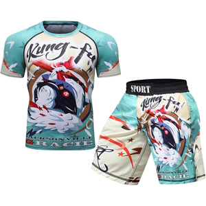 Kung Fu Rooster Print Rash Guard Set Men Short Sleeve Quick Dry Sport Wear Jacksonville Gracie Sublimation Printed <b>Athletic</b> Kit - Product Image 1