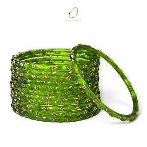 Bracelets en verre kashmiri plaqué or vert brillant avec cristaux en forme de goutte de pluie pour femmes, bijoux de mode pour mariage indien, vente en gros - Product Image 2