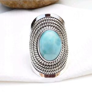 Bague en pierre de larimar, argent 925, pierre bleue, faite à la main, bijoux inspirés de l'océan, bague bohème, bague unique artisanale pour elle - Product Image 5