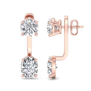 Pendientes de lujo en oro rosa con diamantes de corte redondo y ovalado, minimalistas, dos en uno, estilo gota, joyería de moda para mujer. - Product Image 1