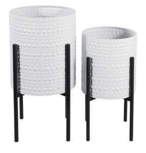 Jardinières modernes blanches texturées avec supports en métal noir – Design minimaliste pour intérieur et extérieur - Product Image 3