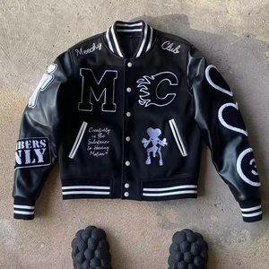 Luxury Cropped Letterman <b>Jacket</b> Chenille Patch Embroidery Leather Sleeve <b>Baseball</b> Varsity <b>Jacket</b> Plus Size <b>for</b> <b>Men</b> - Product Image 3