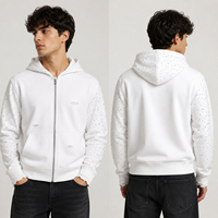 Sweat à capuche zippé personnalisé, oversize, effet délavé, avec strass, 100% coton, doux, écologique, tissu à séchage rapide, effet soleil éclairé, unisexe, style streetwear