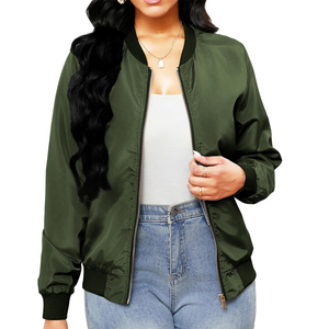 <b>Women</b> Classic Bomber Jacket Comfortable Long Sleeve <b>Zip</b> Up Casual Outerwear Ladies Bomber jackets for Winter Daily Use - Product Image 1