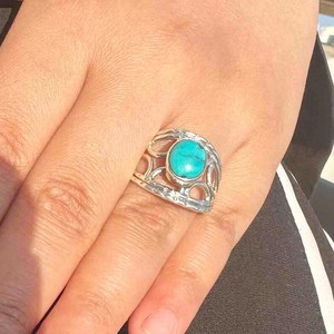 Handmade Turquoise Gemstone 925 Sterling Silver Statement <b>Ring</b> Unique Elegant Fashion Jewelry - Product Image 6