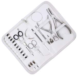 Kit d'outils pour extensions de cheveux avec pinces de sélection, ciseaux de barbier, mini-ciseaux, aiguilles courbées, accessoires de salon en métal, kit capillaire - Product Image 4
