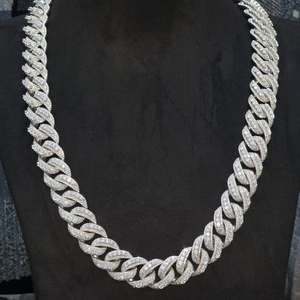 Unisex 925 Silver Rhodium Plated Moissanite <b>Statement</b> <b>Necklace</b> Brilliant Cut Micro Insert Link Chain Hiphop Style Party Gift - Product Image 3