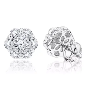 EtherStar 1.00ct Lab Grown Diamond Baguette Cut Flower Cluster Stud <b>Earrings</b> Gold Floral Rosette Screw <b>Back</b> IGI Certified Luxury - Product Image 2