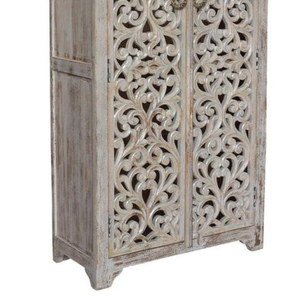 Luxury Handcrafted Solid Wood 2 Door <b>Wardrobe</b> Ornate Filigree Scroll Carving Distressed White Armoire - Product Image 3