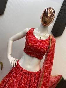 Top Selling Georgette Lehenga Choli with Digital Print and Heavy Lace Work for <b>Women</b>’s Wedding and Festive <b>Wear</b> Bulk Quantity - Product Image 2