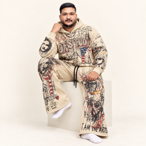 Ensemble survêtement homme personnalisé imprimé graffiti DTF sur toute la surface, sweat à capuche zippé et pantalon de survêtement, style streetwear oversize REXFITSPORTS, vente en gros - Product Image 5