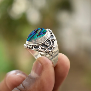 Natural <b>Abalone</b> <b>Shell</b> 925 Sterling Silver Ring Handmade Iridescent Gemstone Jewelry Vintage Style Statement Ring for Women - Product Image 2