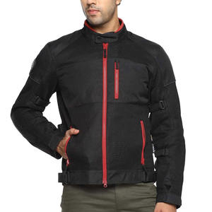 Unisex Full Sleeve Black Mesh Cordura <b>Motorcycle</b> <b>Jacket</b> Red Zipper Pockets Anti-UV Quick Dry Features <b>Summer</b> Breathable Wear - Product Image 4