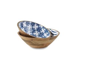 Impressive Wooden <b>Bowl</b> With <b>Enamel</b> Design Large Serving Piece For Family Gatherings Parties Buffet - Product Image 1