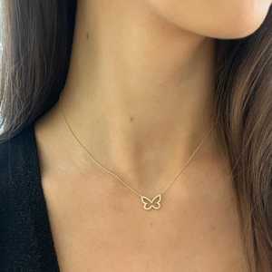 Colliers pendentifs papillon pavés de diamants, bijoux fins délicats à superposer, chaîne minimaliste pour femmes, or massif 14K 18K, vente en gros - Product Image 6