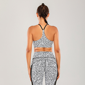 Women Sports <b>Bra</b> Set Printed Dot Pattern <b>Halter</b> Deep V-<b>Neck</b> Yoga Fitness Wear Breathable Four-Way Stretch Medium Support - Product Image 4