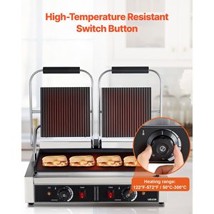 Piastra Elettrica Professionale per Panini 3600W in Acciaio Inox, Doppia Griglia per Sandwich con Manico per Cottura a Pressione - Product Image 5