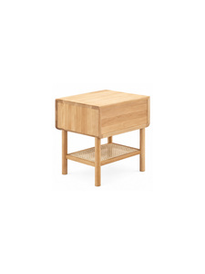 Table d'appoint minimaliste en bois massif avec étagère tressée, meuble de rangement moderne pour salon, mobilier de chambre à coucher - Product Image 2