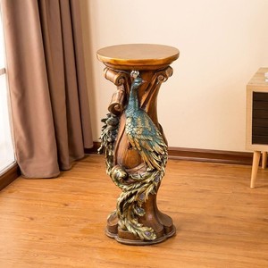 Soporte para Plantas de Madera de Nogal Hecho a Mano con Diseño de Pavo Real - Base de Pedestal Artísticamente Tallada al por Mayor - Product Image 1