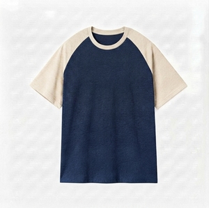Men's 100% Cotton Knitted <b>T</b>-<b>Shirt</b> 250g Heavy <b>Raglan</b> Short <b>Sleeve</b> Crewneck Color-Matching Shoulder Anti-Pilling Jersey <b>shirt</b> - Product Image 1