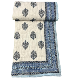 Couette en coton indien de Jaipur faite à la main, réversible, pour lit simple, style bohème, imprimé à la main, écologique, hypoallergénique - Product Image 1