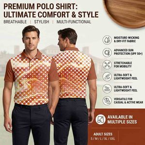 Polo de Manga Corta para Hombre, Estampado Geométrico Negro y Rojo, Tejido de Secado Rápido, Estilo Casual - Product Image 3