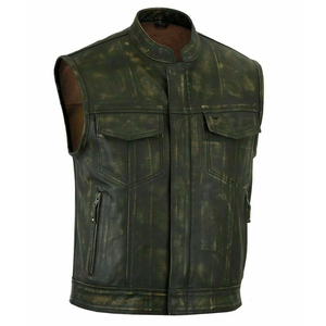 Gilet de motard en cuir véritable pour homme, style décontracté chic, col en V vintage personnalisé, résistant aux abrasions, vêtement d'extérieur pour l'automne - Product Image 5