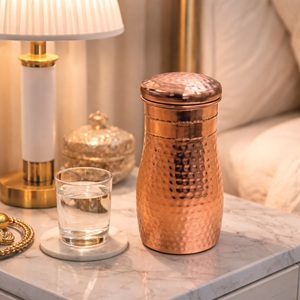Copper Finish Double Wall Stainless Steel Bedroom Water Jar | <b>Storage</b> Jar with Lid for <b>Bedside</b> Use in Home Kitchen & Office - Product Image 3