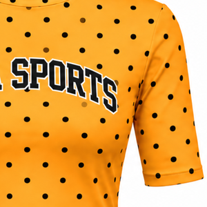 Golden <b>Orange</b> Polka Dot <b>Women</b> Mock Neck Short Sleeve T Shirt Slim Fit Stretch Casual Printed <b>Top</b> Fashion Summer Apparel - Product Image 5