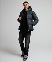 Blouson matelassé noir à capuche pour homme – Hiver, décontracté, épais, en polyester, coupe-vent, fermeture éclair, coupe régulière, couleur unie, vêtement d'extérieur