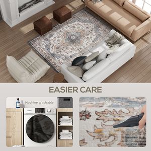 Tappeto Vintage 4x6 Set di tappeti lavabili in lavatrice antiscivolo marrone e azzurro per soggiorno camera da pranzo - Product Image 5