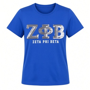 T-shirt à paillettes Zeta Phi Beta pour femme, bleu royal, lettres grecques ZPhiB scintillantes argentées, col rond, manches courtes - Product Image 1