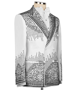 <b>Men</b>’s <b>White</b> Rhinestone Embellished Tuxedo Blazer – Designer Shawl Lapel Wedding Party Suit <b>Jacket</b> - Product Image 2