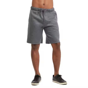 Shorts Bermuda en molleton de coton gris pour homme, taille élastiquée avec cordon de serrage, décontracté, pour l'été, taille mi-haute, couleur unie, en tissu tricoté, style jogger - Product Image 1