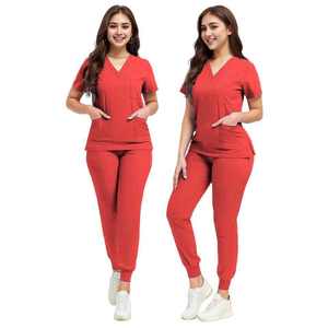 Wholesale High Quality Eco-Friendly Medical <b>Scrubs</b> Set Unisex Hospital Nurse Uniforms V-Neck Top Jogger Pants Stretch Customized - Product Image 3