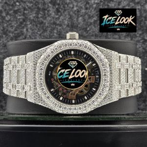 Reloj de Lujo ICE LOOK para Hombre, Acero Inoxidable, Caja Poligonal de 43 mm, Cristal de Zafiro, Cuarzo Analógico, Diseño de Joyería con Aspecto de Hielo - Product Image 1